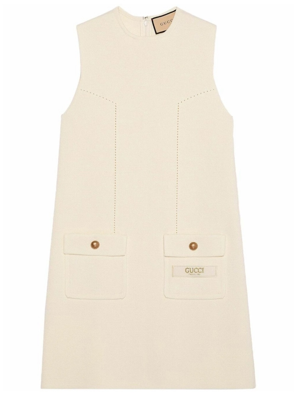 Gucci Cream Wool Textured Sleeveless Pocket Dress